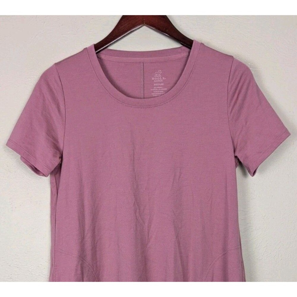 Woolx Georgie T-Shirt Dress Womens Medium Pink Merino Wool Short Sleeve Pockets - Picture 4 of 7